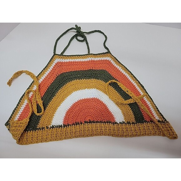 Crochet Crop Top Rainbow Bralette Medium Halter Tie Neck - Picture 8 of 10